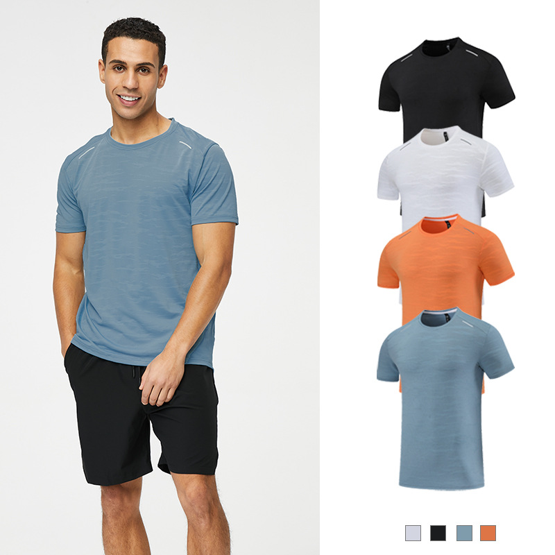 Summer ice silk quick-drying printed short-sleeved men's loose round neck breathable running fitness training clothes sports T-shirt top