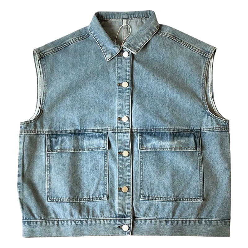 2023 Sleeveless Waistoutwear Workwear Denim Vest Female Korean Version Ins Student Easiest for Match Bf Style Internet Celebrity Vest Jacket Trendy