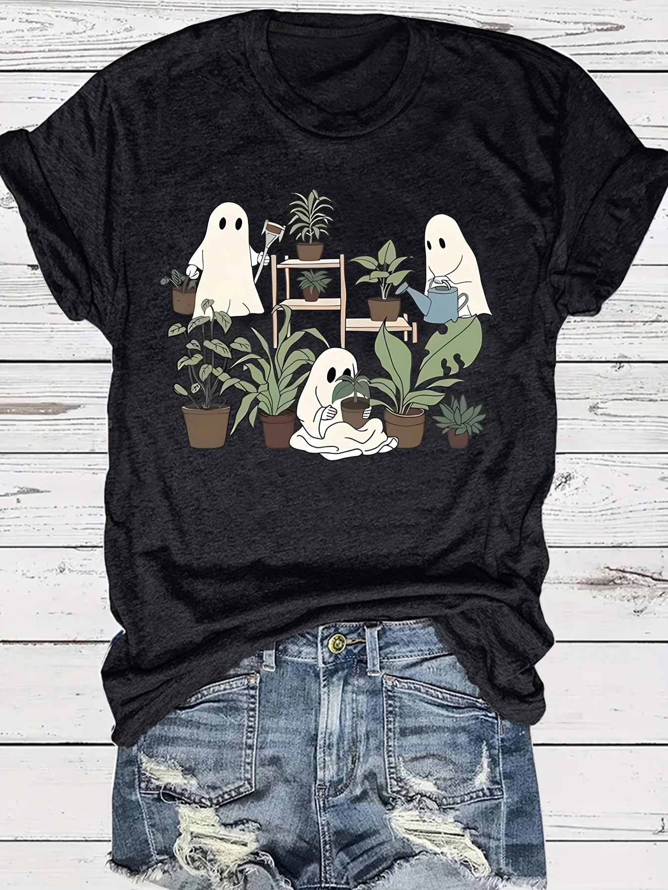 Amazon European and American Summer Women's Ghost Flowers Halloween Crewneck Short Sleeve Casual Fashion Foreign Trade Explosions T-shirt