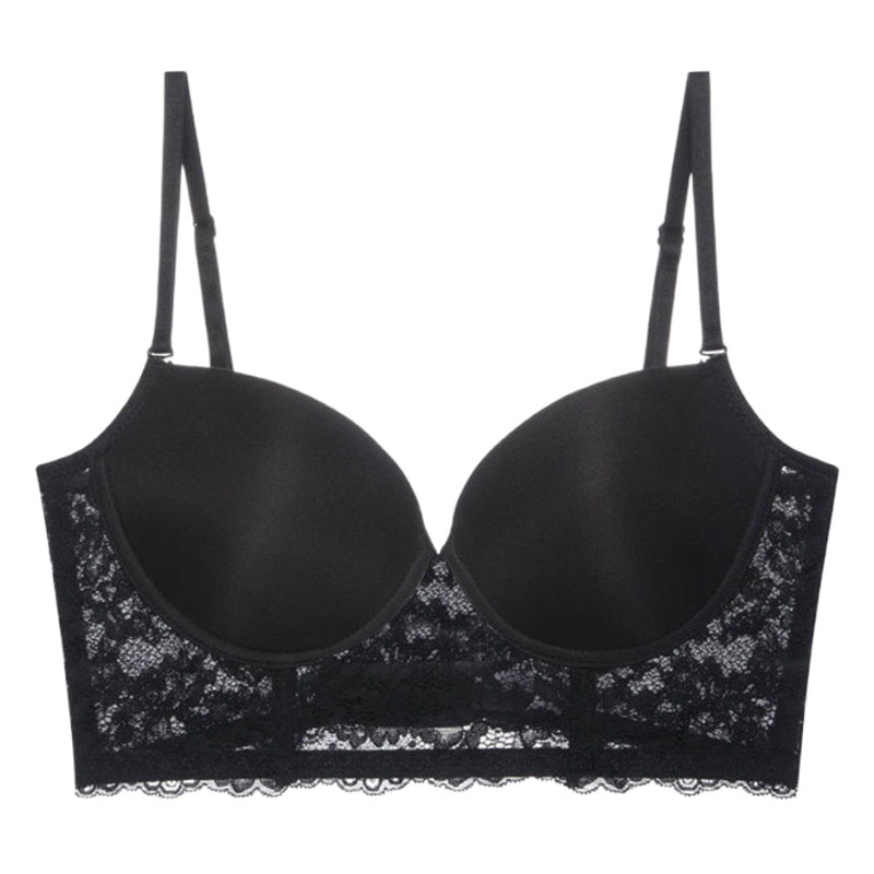 U-shaped back bra ultra-thin French lace sexy small chest gathered comfortable hollow embroidered underwear suspenders bra
