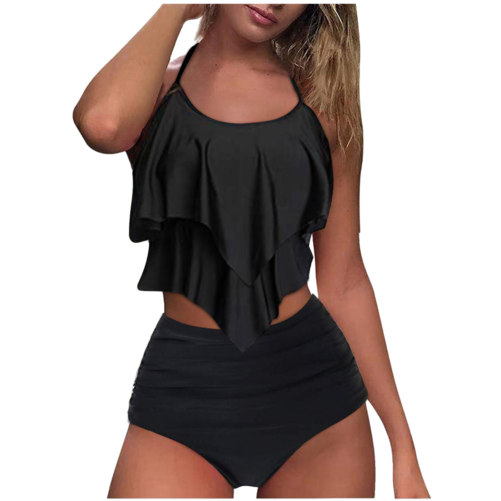 2023 new swimsuit women's high waist double layer flying flounce split Brazil Canada Europe and America