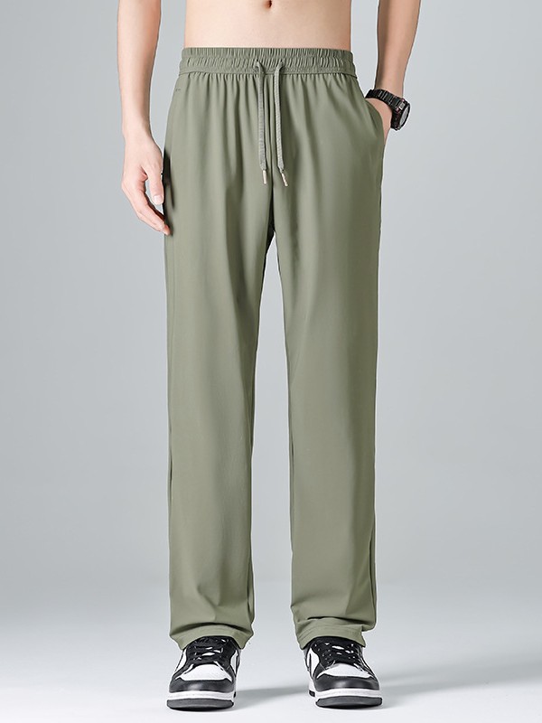Summer New Ice Silk Trousers Men's Quick-drying Pants Gold Lattice Solid Color plus size Thin Breathable Outdoor Sports Pants