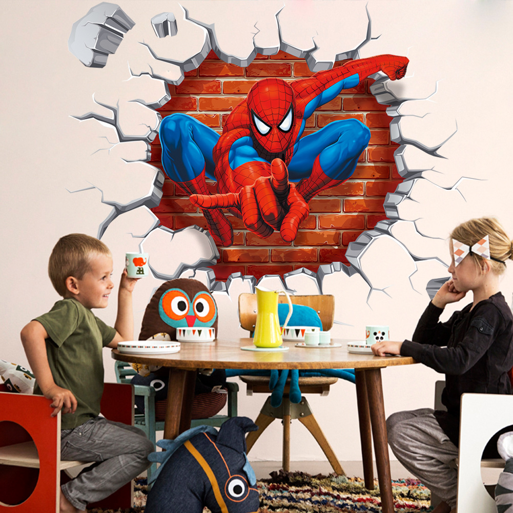 Picture of Wall stickers factory wholesale New Broken Wall Spiderman bedroom living room removable decorative wall stickers Y006