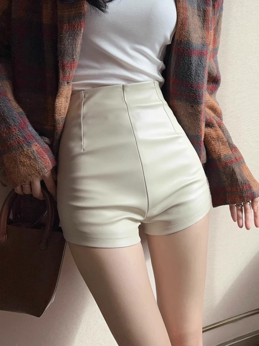 Casual Pants for Women, High-Waisted Pu Leather Black A-Line Pants, 2023 Autumn and Winter Loose Wide-Leg Pants, Outerwear Shorts That Make Legs Look Longer