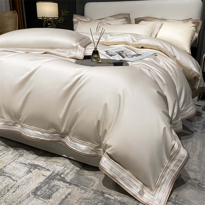 Picture of 210 Light Luxury Long-staple Cotton Cotton Four-piece Set Maternal and Infant Grade A Pure Cotton Bed Sheet Quilt Cover Satin Bedclothes 4-piece Set