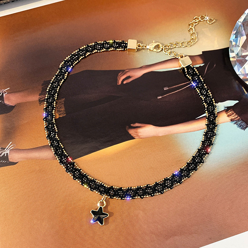 Picture of South Korea Black Sexy Collarbone Chain Simple Short Star Pendant Necklace Choker Collar Neck Band Neck Chain for Women