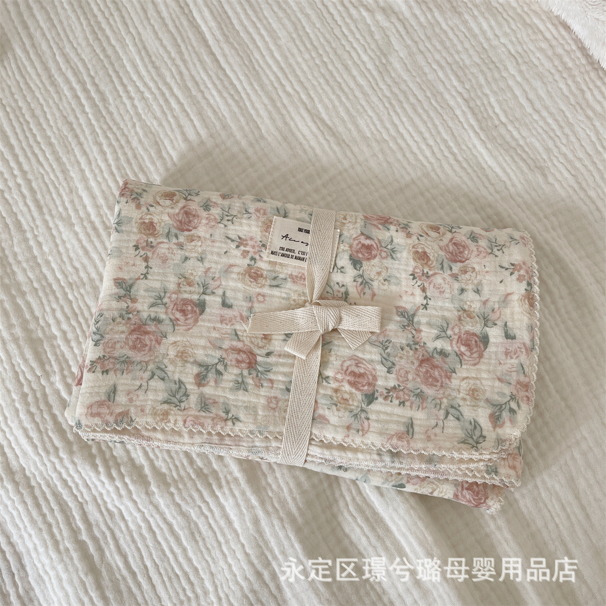 Picture of ins floral Korean style double-layer cotton yarn cotton baby blanket quilt towel bath towel soft glutinous cotton blanket