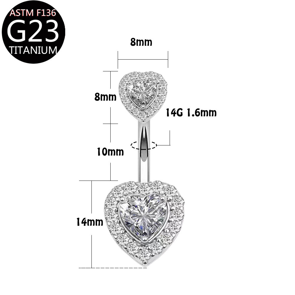 Picture of F136 Titanium Alloy Navel Ring Heart-Shaped Zircon Navel Ring G23 Piercing Jewelry Heart Navel Ring