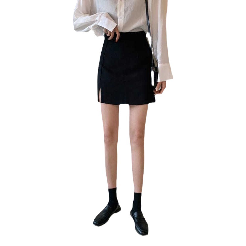 New elegant gray black sheath skirt women's anti-exposure A- line skirt summer high waist slim slimming skirt