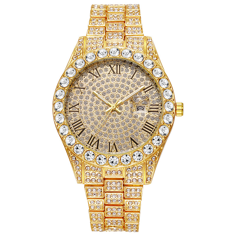 Picture of Hiphop Watch European and American Explosions Men's Steel Band Hip Hop Roman Graduated Diamond Set Calendar Men's Quartz Watch