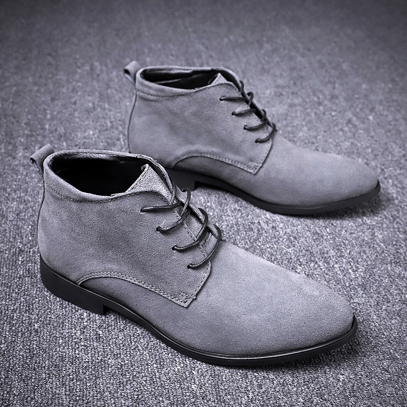 Spring Autumn and Winter Men's Shoes Short Boots Casual Shoes Large Size Cross-border Mid-high Top Fashionable European and American Pointed Small Leather Boots