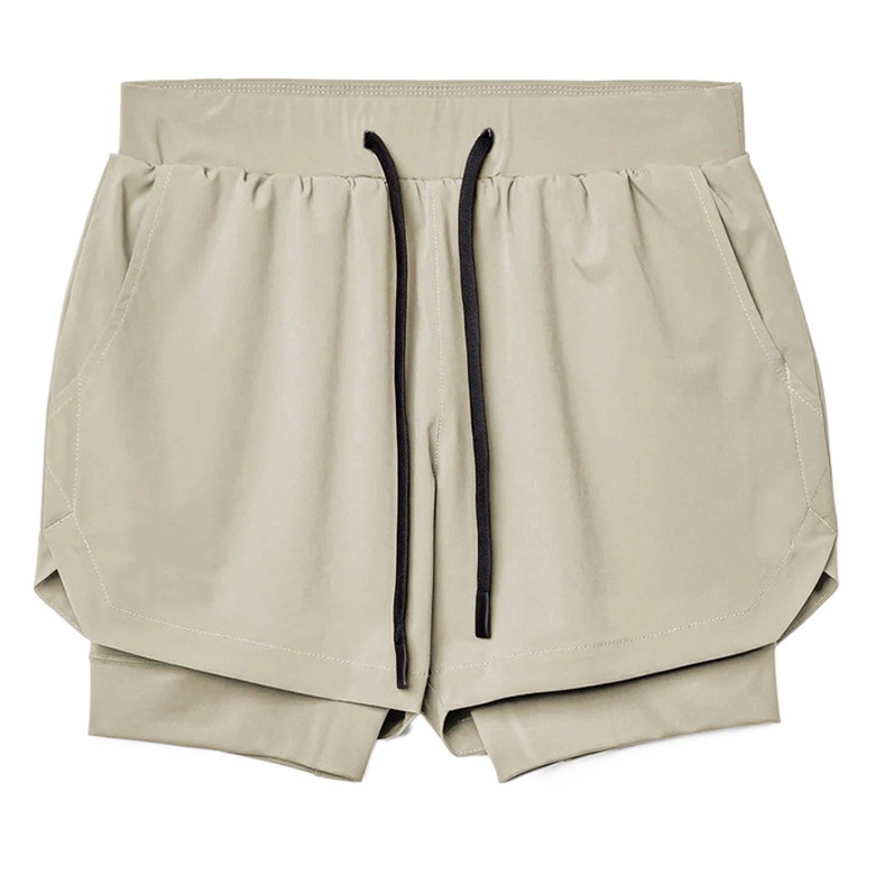 European and American Summer Trendy Muscle Sports Shorts Outdoor Running Squat Breathable Double-layer Quick-drying Shorts Men's Cross-Border