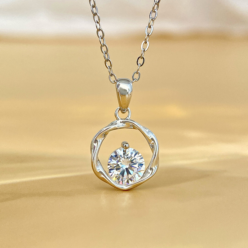 S925 sterling silver necklace moissanite pendant simple moissanite original 1 karat D color moissanite necklace wholesale