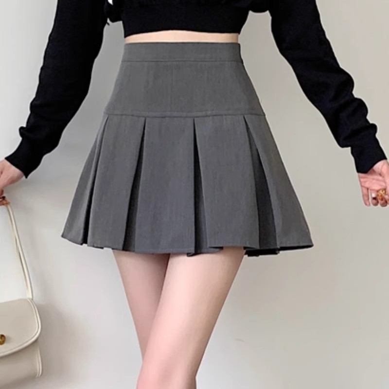 Black 204 Pleated Skirt Skirt Women's Winter High Waist Draped A- shaped Anti-walking Short Skirt Small Umbrella Skirt Spring and Autumn