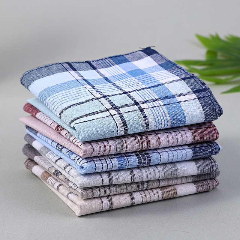 Cross-border explosions hand afraid cotton sweat-absorbent towel retro old-fashioned men's elder plaid cotton handkerchief foreign trade batch