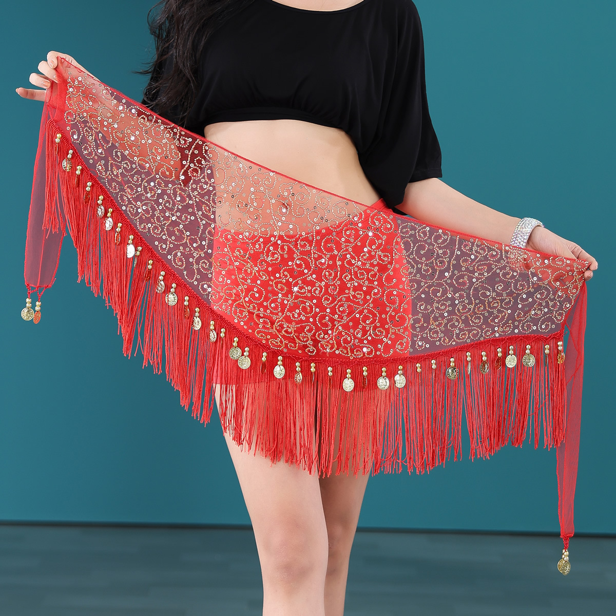 Picture of Belly Dance Waist Chain Women's Practice Clothes Hip Towel Beginner's Triangle Towel Bead Embroidered Tassel Belt Waist Seal Y1011