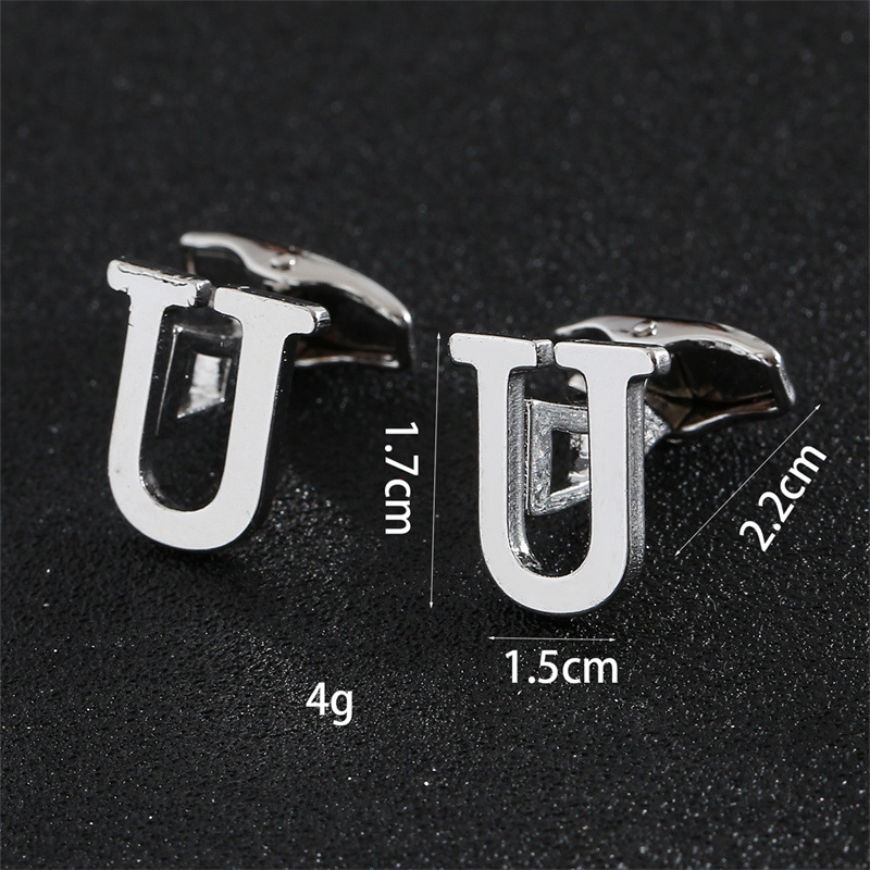 Picture of Cross-Border Specially Designed for Silver 26 English Letters Glossy Men's Cufflinks Manufacturer Wholesale Personalized French Shirt Cufflinks