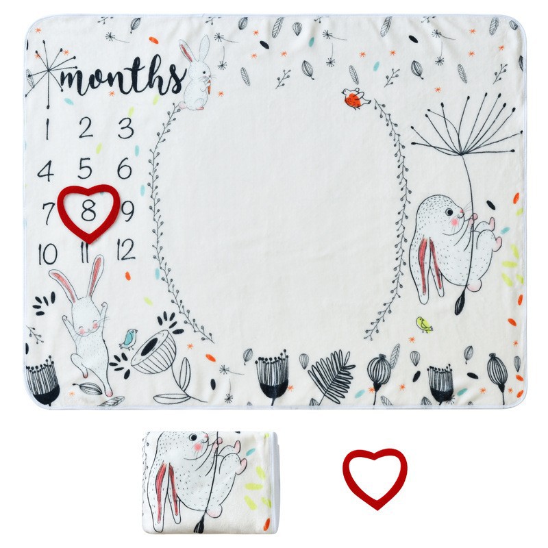 Picture of Baby Milestone Photo Blanket Cute Rabbit Flower Print Blanket Baby Growth Memorial Photo Background Blanket