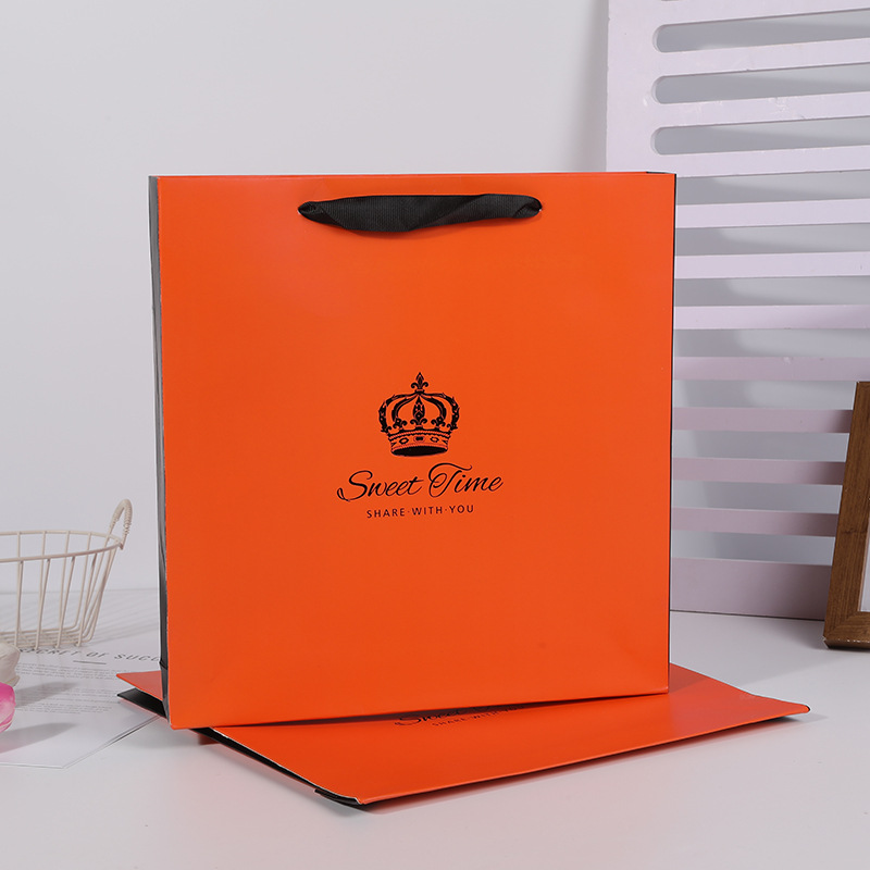 in stock Orange Gift Bag Clothing Store Hand Bag Thickened White Cardboard Bag Crown Handbag Rectangular Gift Bag