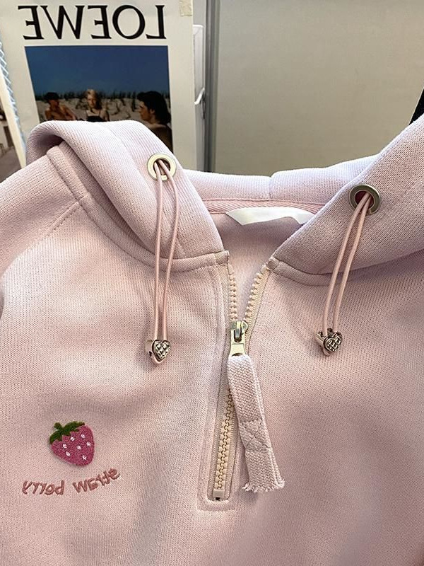 Picture of Pink Hooded Half Zipper American Style Lazy Sweatshirt Women's Autumn and Winter 2024 New Explosions Small Top Jacket