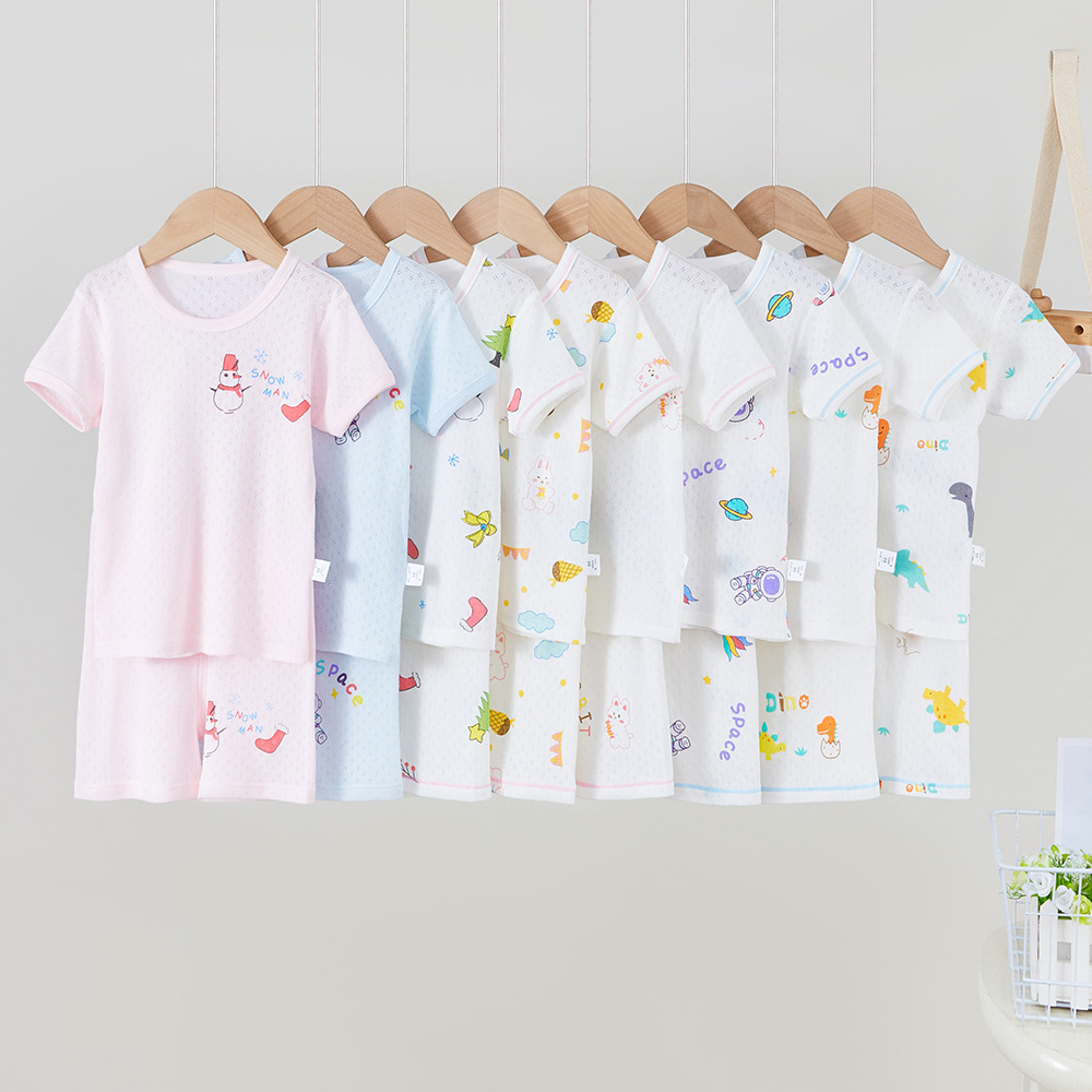 Children's Summer Half-sleeved Shorts Set T-shirt 5-minute Pants Thin Breathable Bottoming Home Short-sleeved 100 Cotton Air-conditioning Clothes