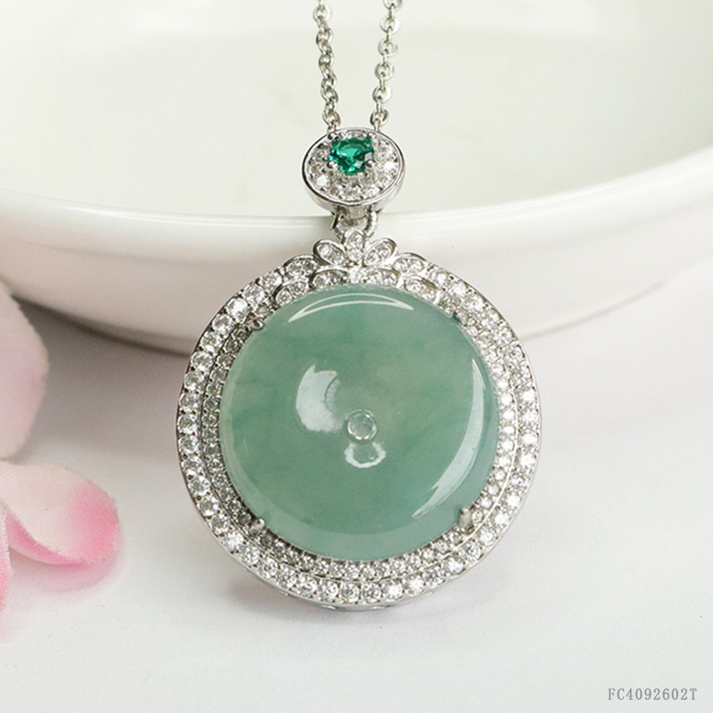 As soon as Yu natural A goods jade safety buckle pendant blue water jade necklace antique jewelry wholesale FC4092602T