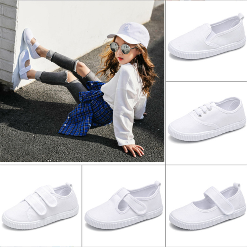 Children's Shoes Kindergarten Indoor Shoes Dance Shoes Boys and Girls Velcro White Cloth Shoes for Students Children Small White Shoes Batch