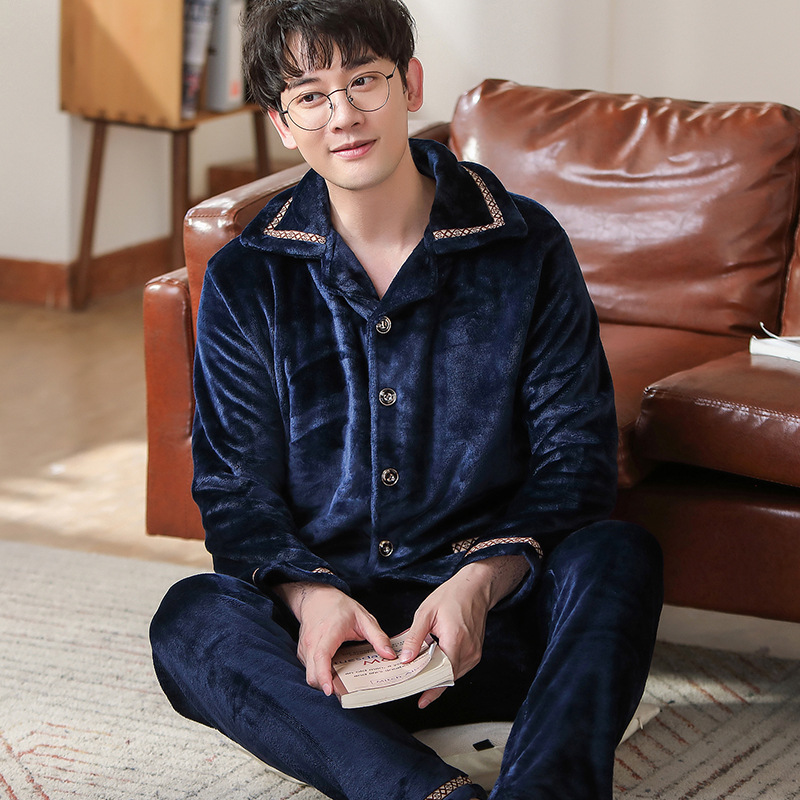 Picture of Winter new men's outdoor pajamas coral fleece pajamas men's thickened flannel home wear one-piece delivery