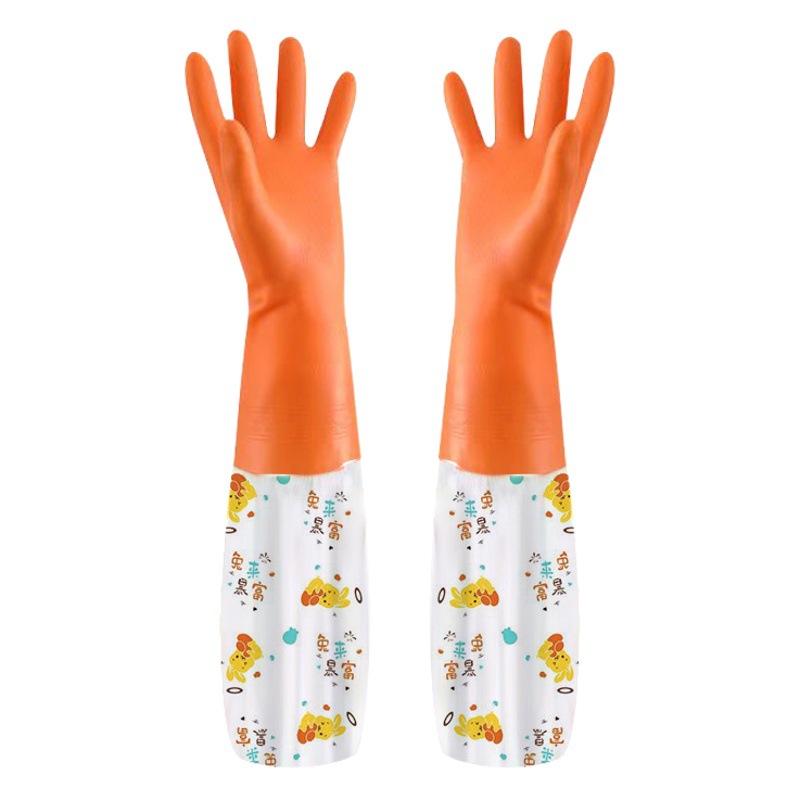 New velvet thickened household dishwashing gloves cartoon rabbit printed rubber gloves wholesale rubber waterproof and durable