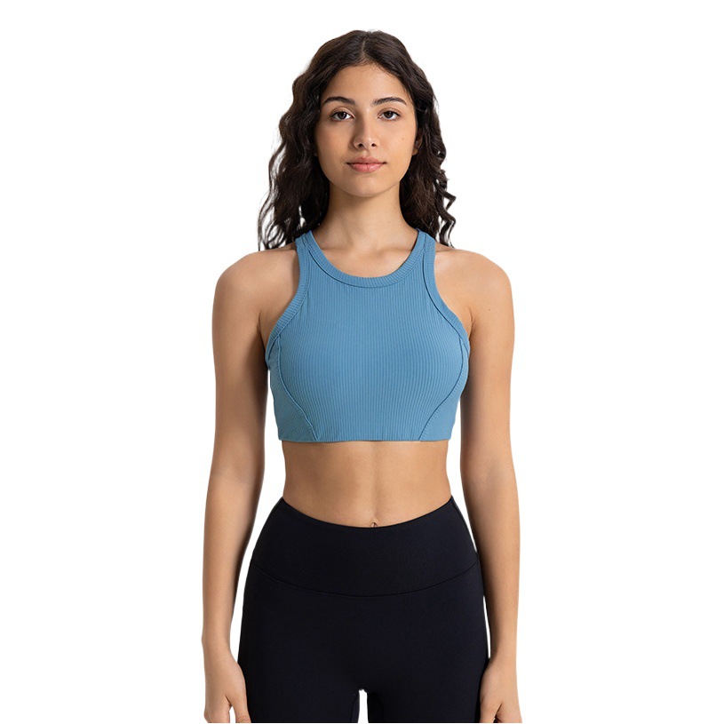 Spring and Autumn New Vertical Thread 2.0 High Collar Anti-running Light Sports Underwear High Strength Shock Absorption Fitness Yoga Bra