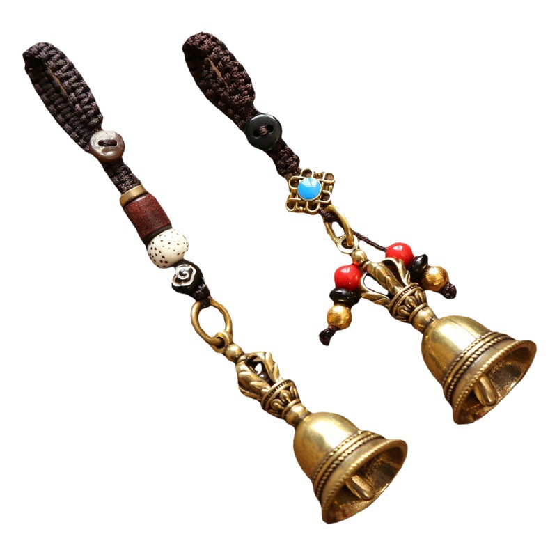 Brass Demon Bell Winning Pendant for College Entrance Examination Bronze Instrument Vintage Handmade Braided Rope Keychain Bag Pendant