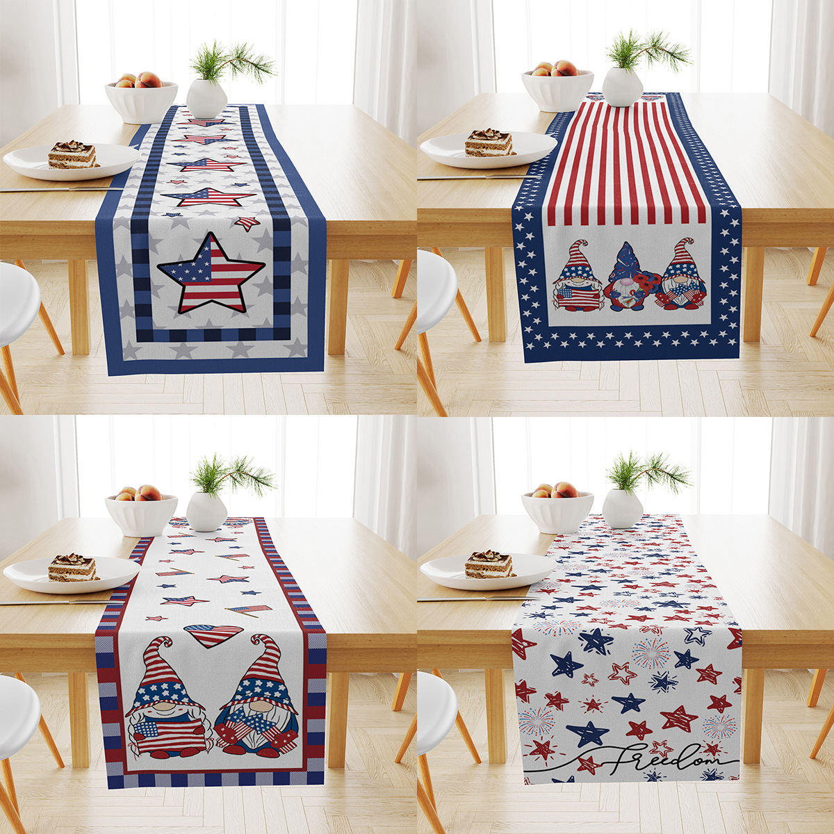 Explosions US Independence Day Decorative Table Runner Linen Star-stripe Printed Tablecloth Patriot Holiday Atmosphere Table Runner