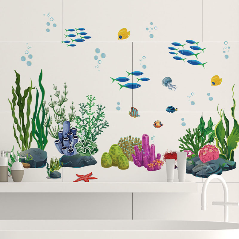 Seabed Water Grass Green Plant Wall Stickers Decorative Bathroom Self-adhesive Painting Removable PVC Wall Stickers 24-48 Hours Shipment