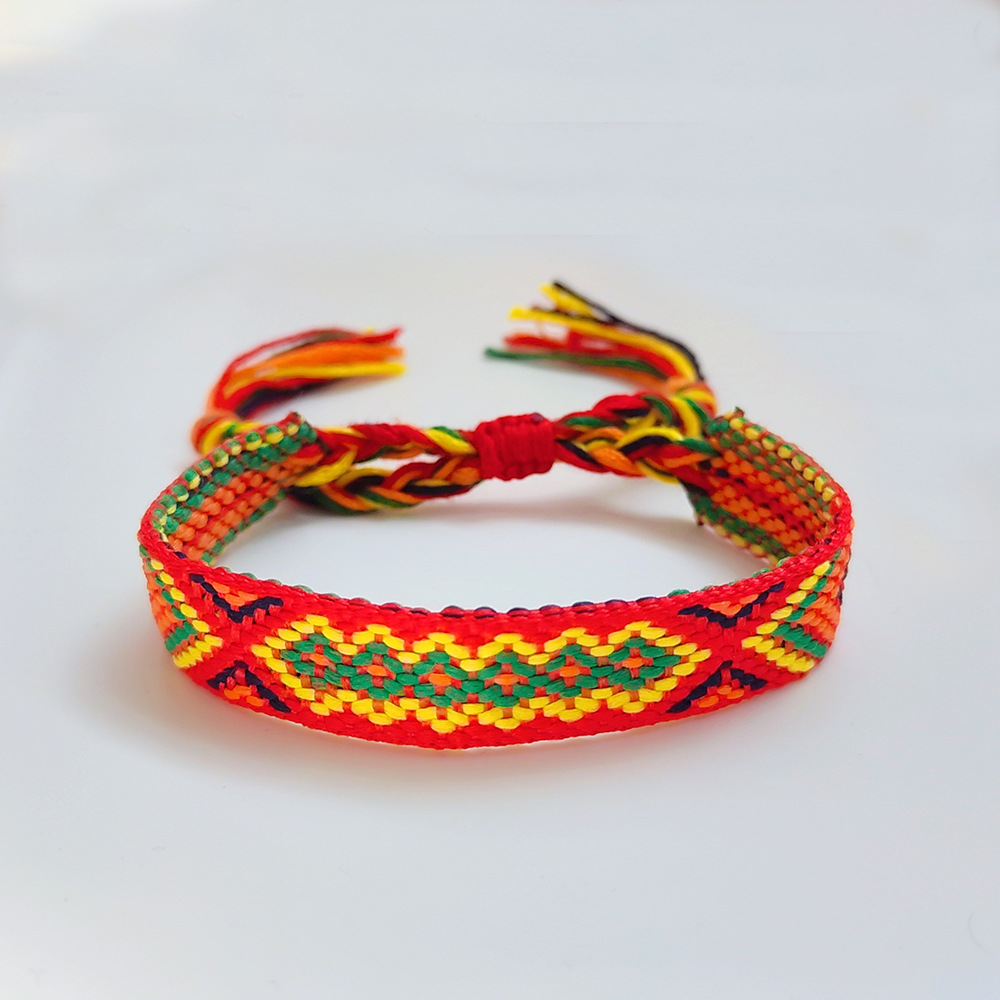 Picture of Colombian Style Ribbon Cotton Bracelet Women's Handmade Woven Ethnic Style Geometric Color Tassel Pure Lucky Hand Rope