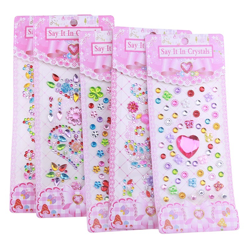 Children's Gem Stickers Diamond Stickers Paper Shining Crystal Stickers Girls Stickers Princess 3D Cartoon Stereo Diamond