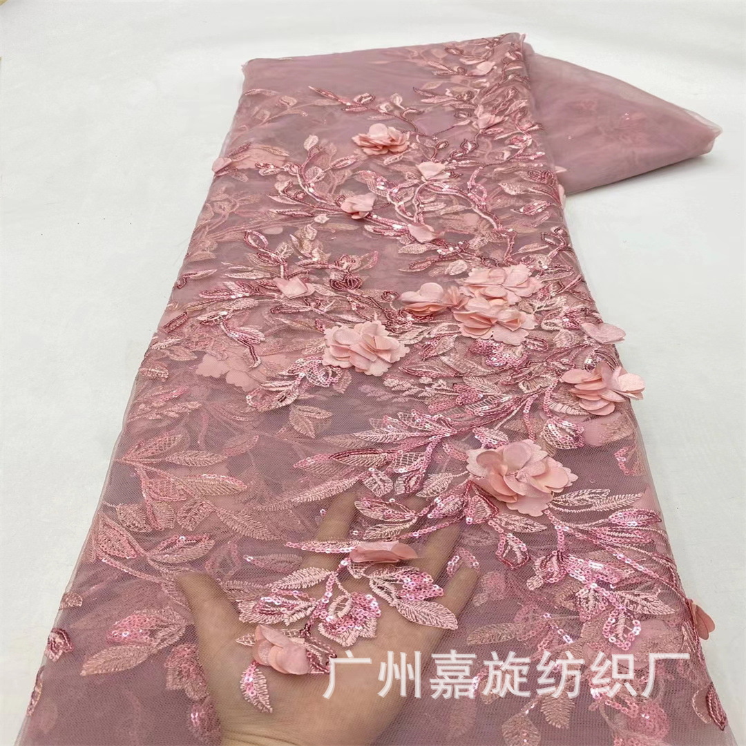 Picture of Embroidered fabric lifelike big flower beads embroidered mesh fashion clothing sequined fabric lace JX346