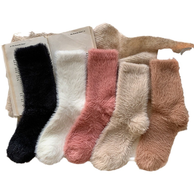 Mink velvet long wool socks women's autumn and winter sleep socks warm wool socks floor socks fleece-lined thickened mid-calf length socks