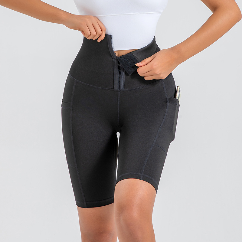 Picture of Cross-border Abdominal Waist Fitness Pants Women's Tight Large Size Running Quick-drying Sports Shorts High Waist Hip-lifting Five-point Pocket