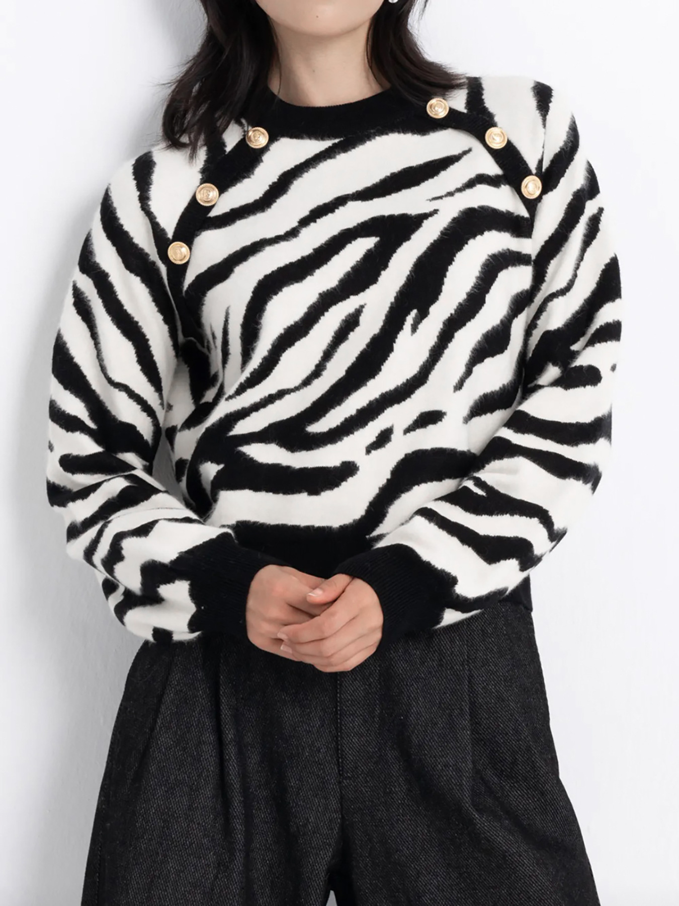 Foreign Trade Cross-border Europe and America Amazon Source Women's Sweater Round Neck Long Sleeve Zebra Pattern
