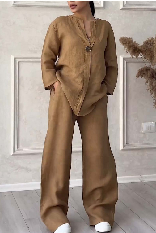 Picture of Amazon 2025 Europe and the United States cross-border new women's independent station AliExpress fashion solid color cotton casual suit pants