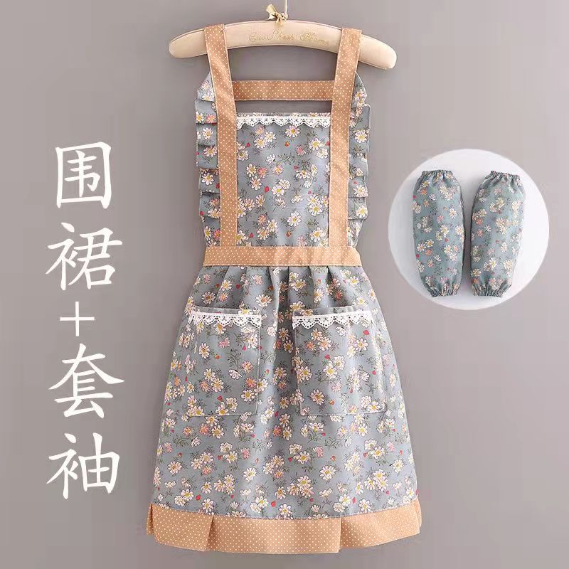 Picture of Long-sleeved Canvas Apron Women's Korean-style Household Kitchen Cooking Overalls Breathable Catering Overalls Anti-fouling Adult Apron