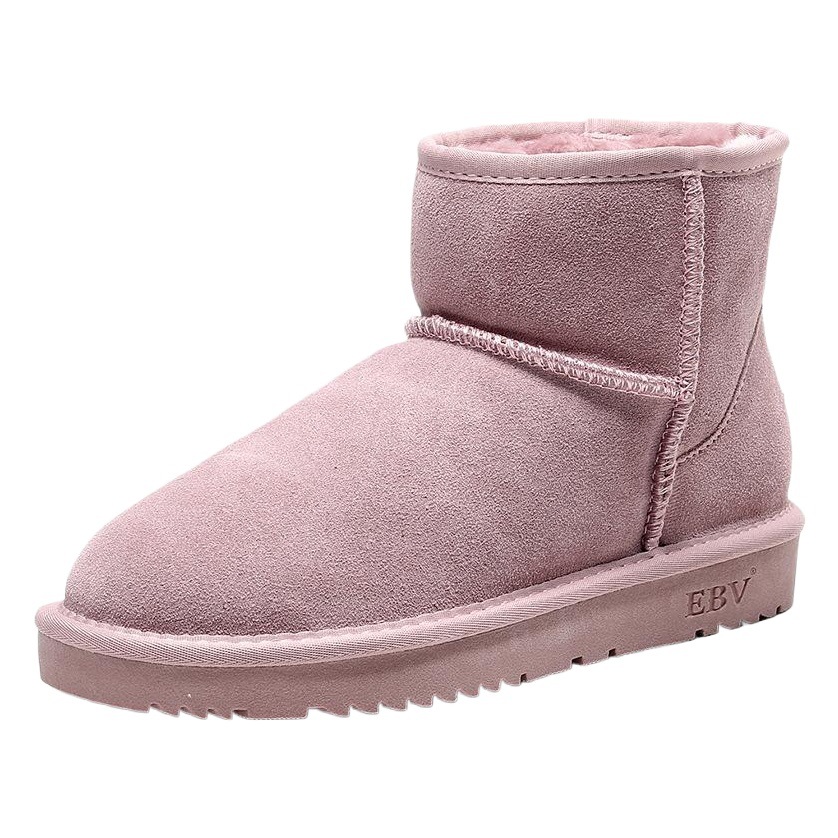 EBV cowhide snow boots women's short tube short boots fur all-match women's cotton shoes leather boots fleece thickened