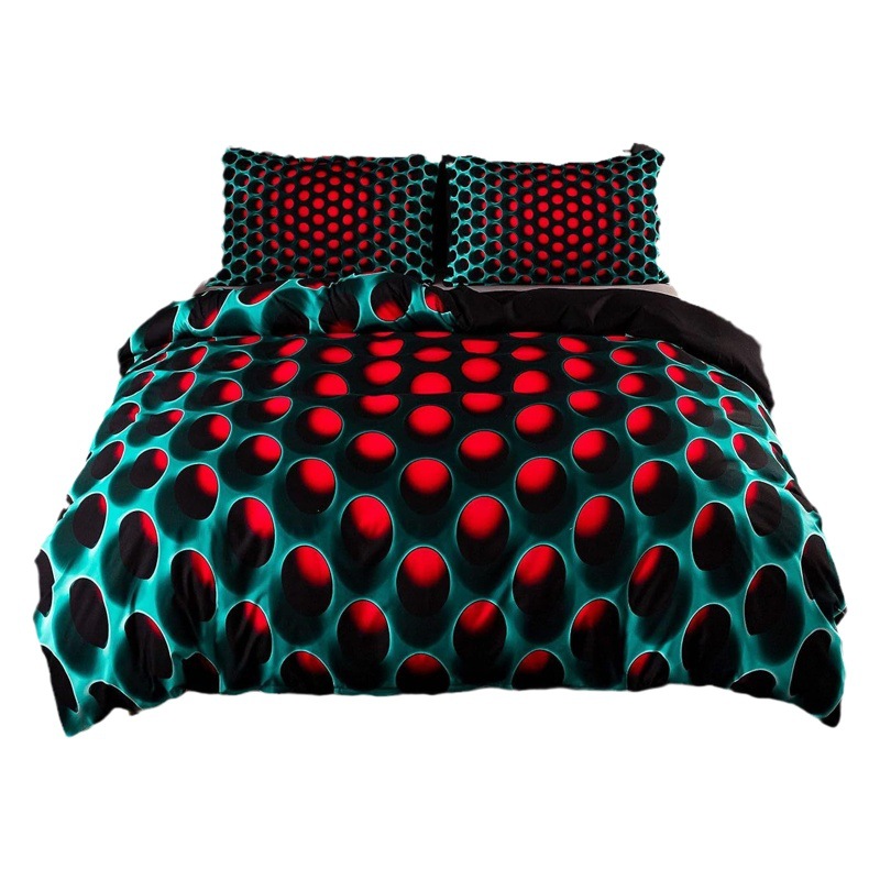 Foreign trade cross-border three-piece black honeycomb 3D digital printing home textile quilt cover bed sheet bedding wholesale