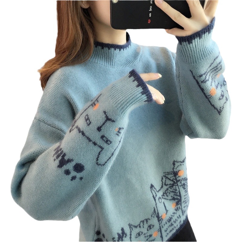 Women's half turtleneck sweater winter New 2024 popular Western style top autumn and winter undershirt