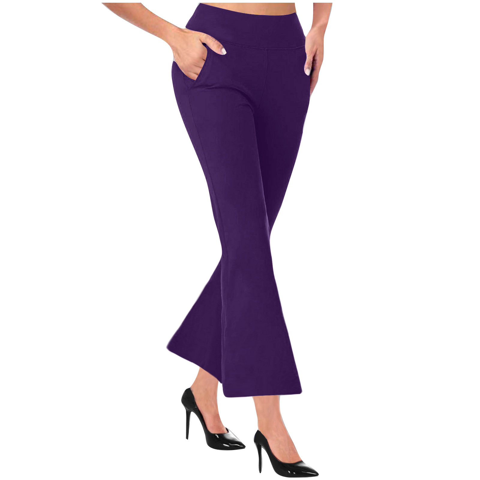 2024 Cross-border Trade Amazon Women's Pants Knitted Cropped Pants Micro Horn 2 Side Pocket Sexy Slim High Elastic