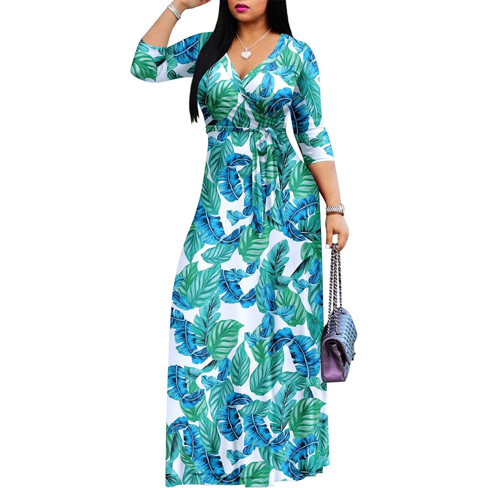 Picture of European and American Cross-border 2025 AliExpress New Summer Amazon plus size Women's Printed chubby girl Half Sleeve Dress