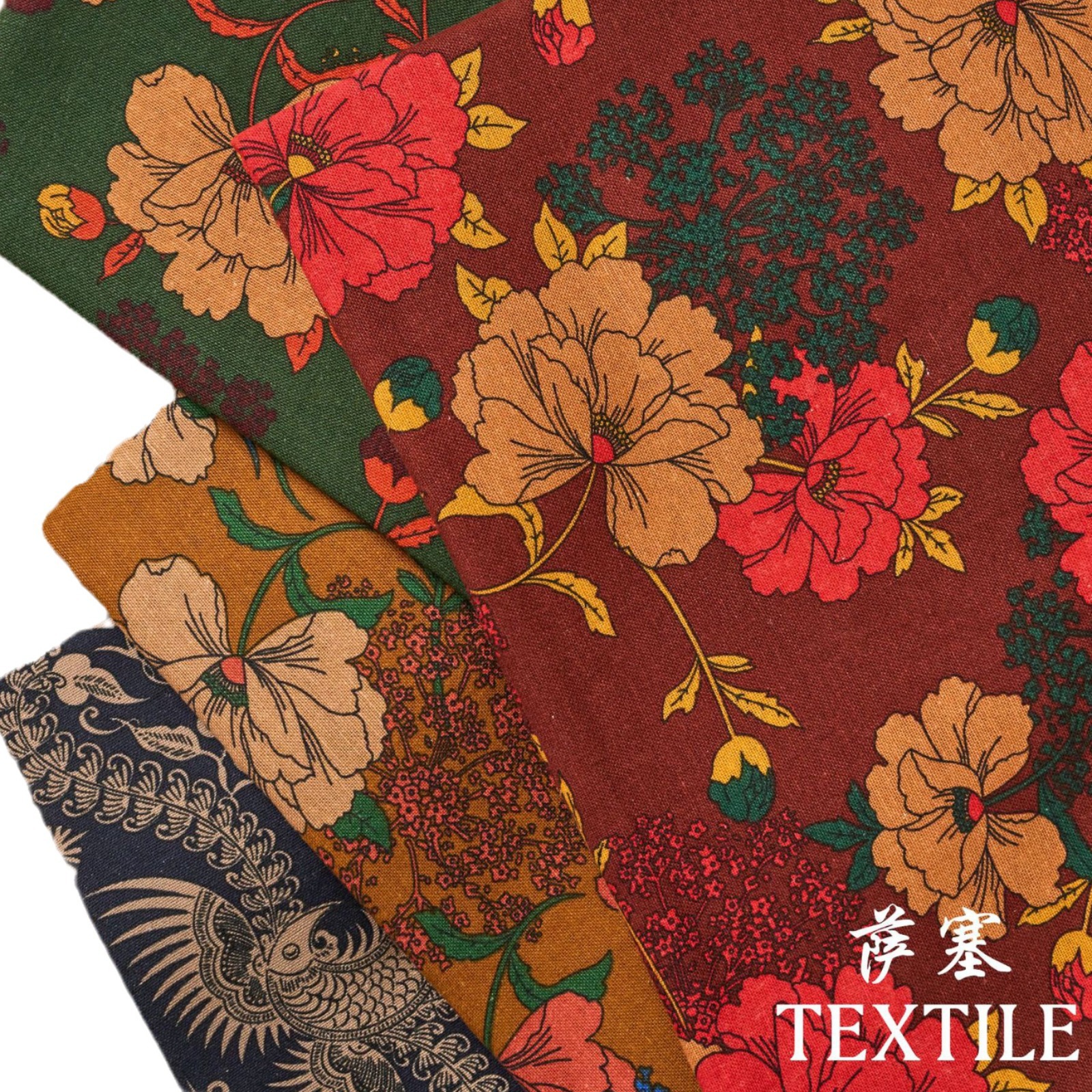 Picture of Pure Cotton Linen Floral Fabric Pastoral Style Fabric Floral Skirt dress Cloth Fresh Style Vintage Handmade Fabric