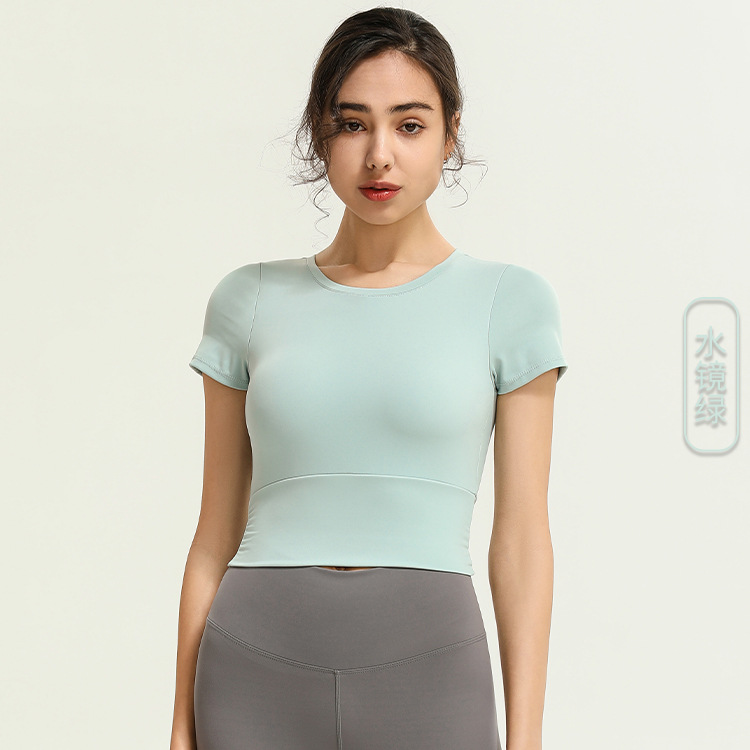 Picture of Summer New Cross-border Sexual Sports Top with Chest Pad Women's Short Tight Yoga Clothes Slim-fit Short-sleeved Fitness Clothes