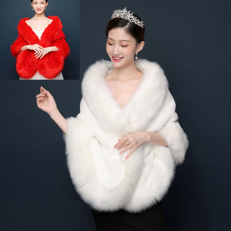 Foreign Trade Bride Wedding Wool Shawl Wedding Dress Warm Cloak White Red Toast Clothing Shawl G9022