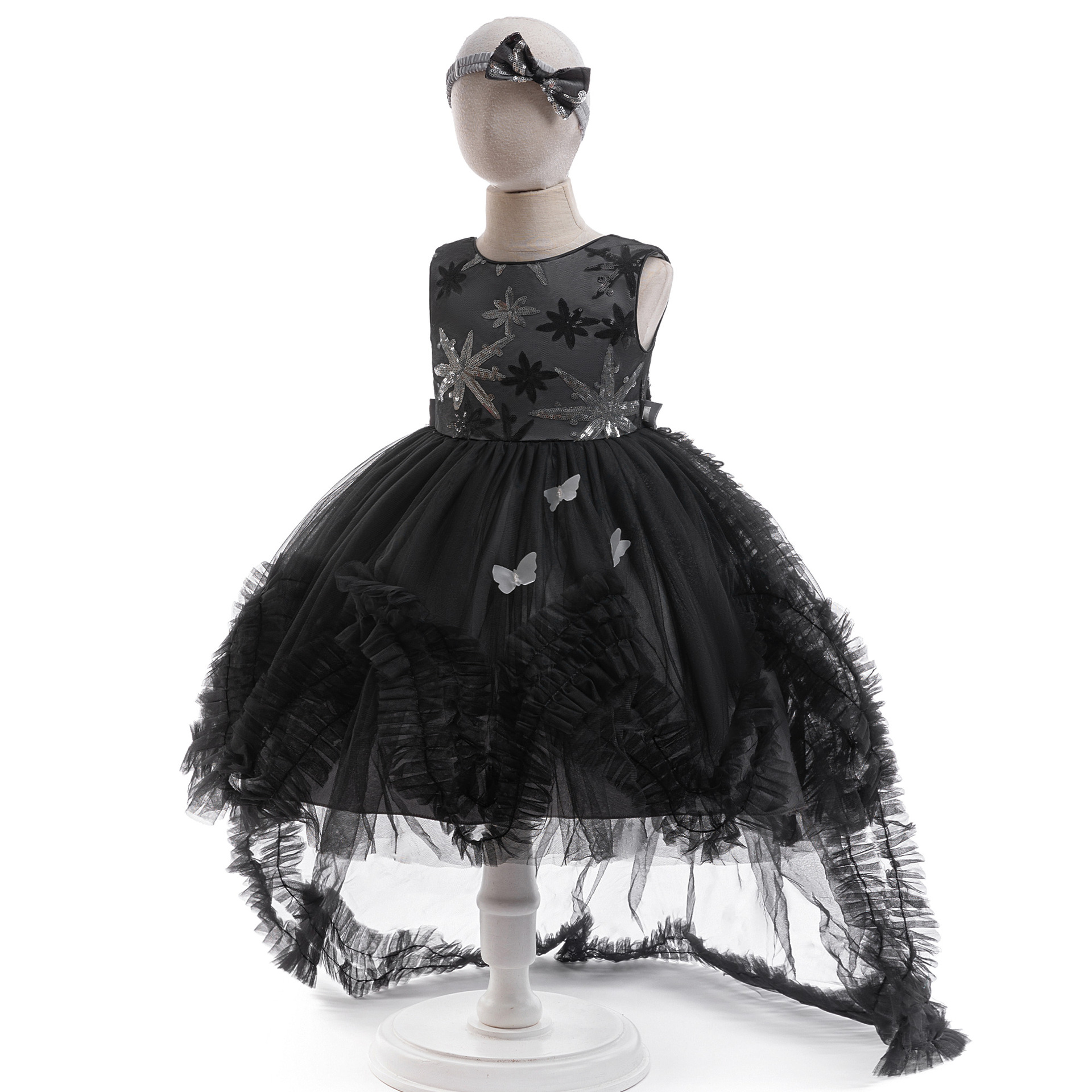 Amazon Girl's Trailing Dress Black Tuxedo Show Costume Sequin Princess Dress Halloween Costume